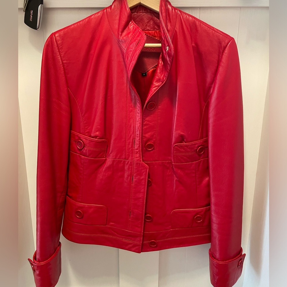 Bright Red 100% Leather Jacket